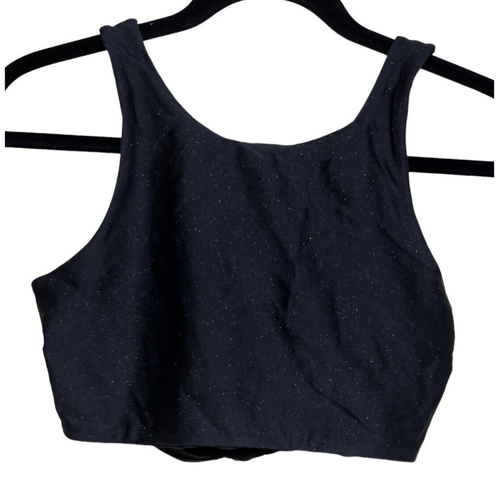 Beach Riot Black Glitter Open-Back Sports‎ Bra Women’s Size Large